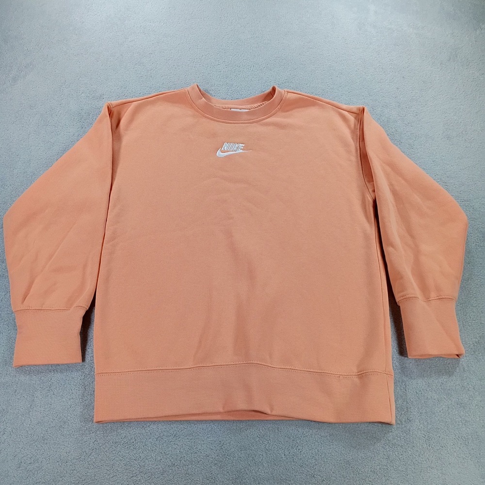 Nike Womens Sportswear Crewneck Sweatshirt Peach Medium Embroidered Logo